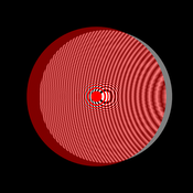 Zoneplates model: Analytic rendering of two overlapping zone plates. Visibility of small geometric details is correctly resolved and excellent anti-aliasing up to numeric precision achieved.